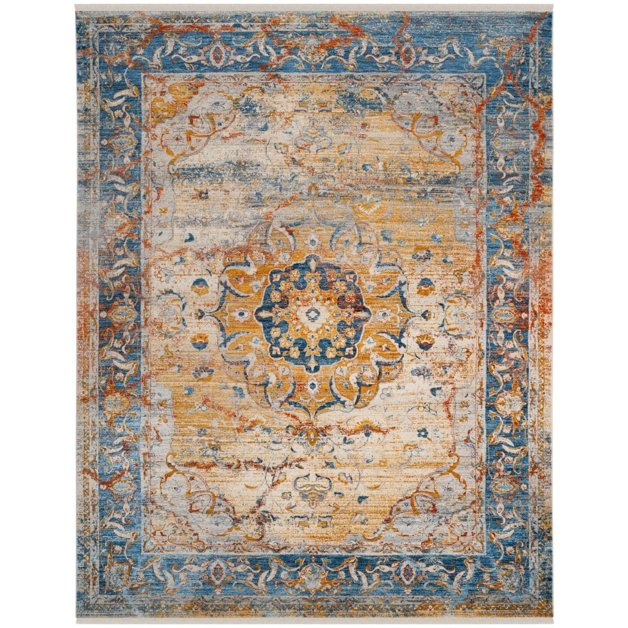 SAFAVIEH Vintage Persian Trina Traditional Polyester Area Rug, Blue/Multi, 4' x 6'