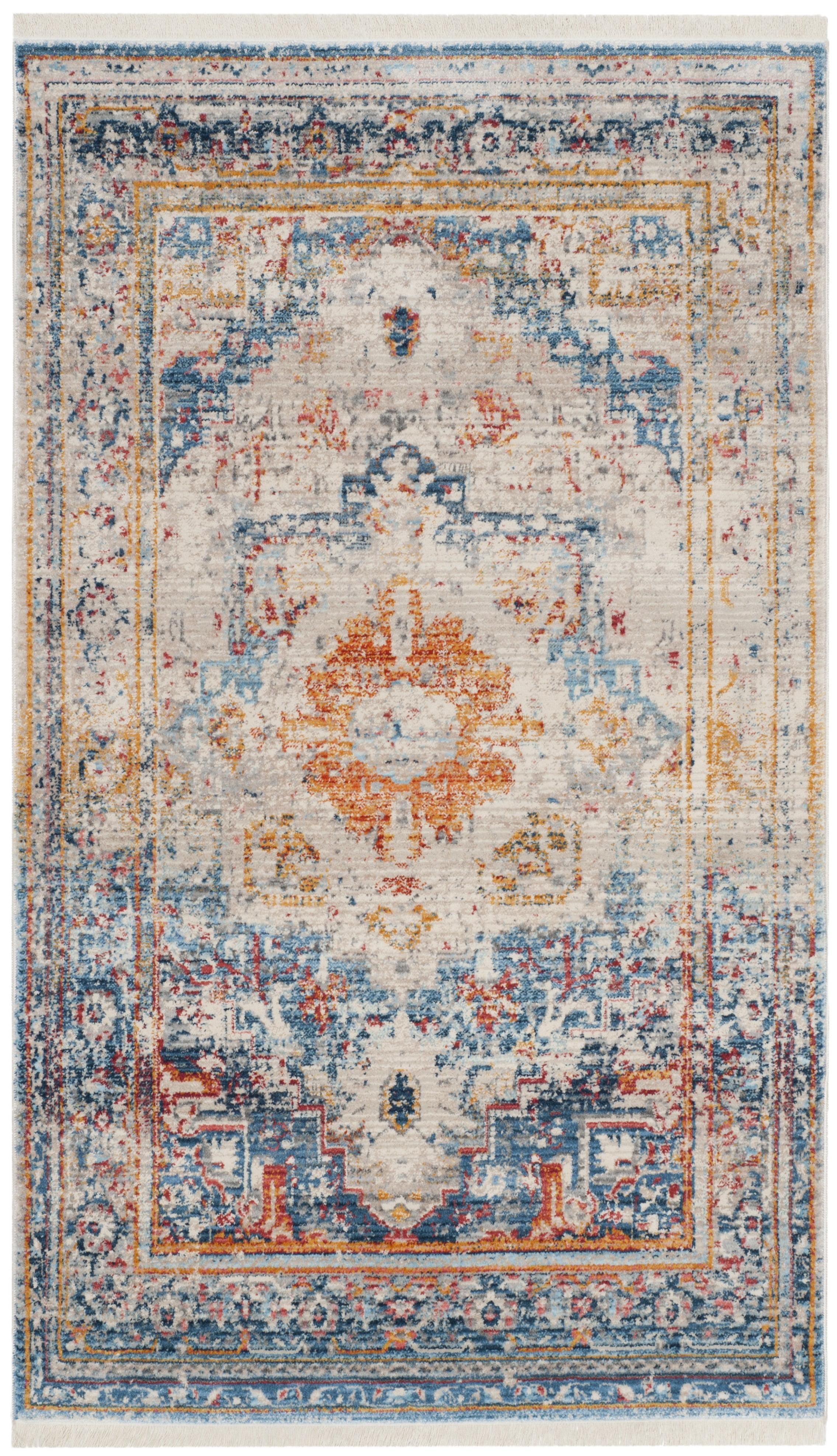 SAFAVIEH Vintage Persian Tarek Medallion Polyester Area Rug, Blue/Multi, 4' x 6'