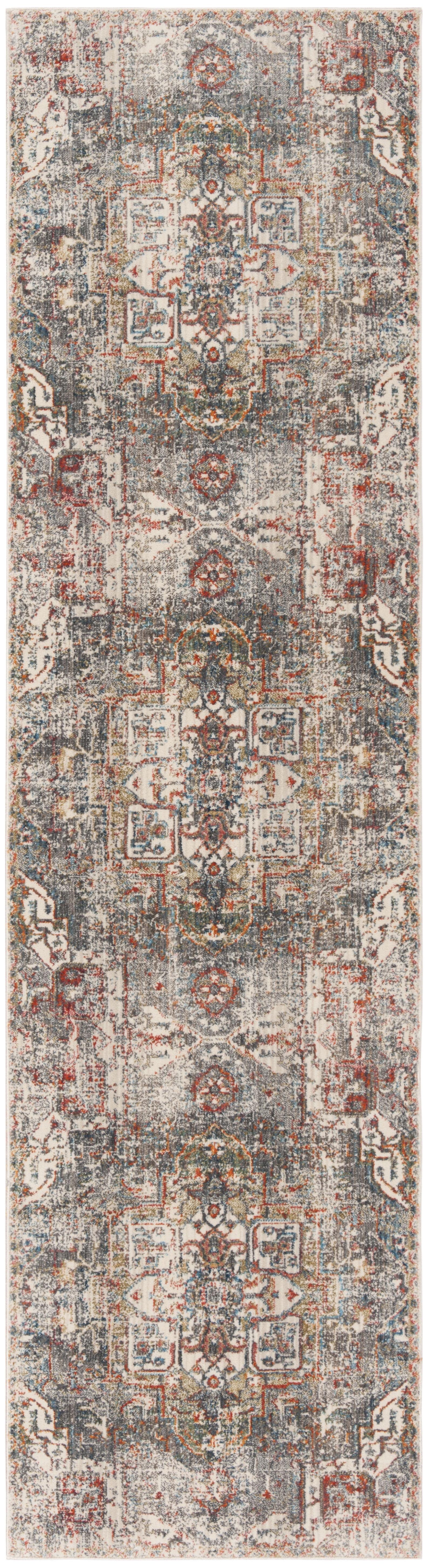 SAFAVIEH Vintage Persian Gerard Geometric Polyester Runner Rug, Charcoal/Olive, 2' x 5'