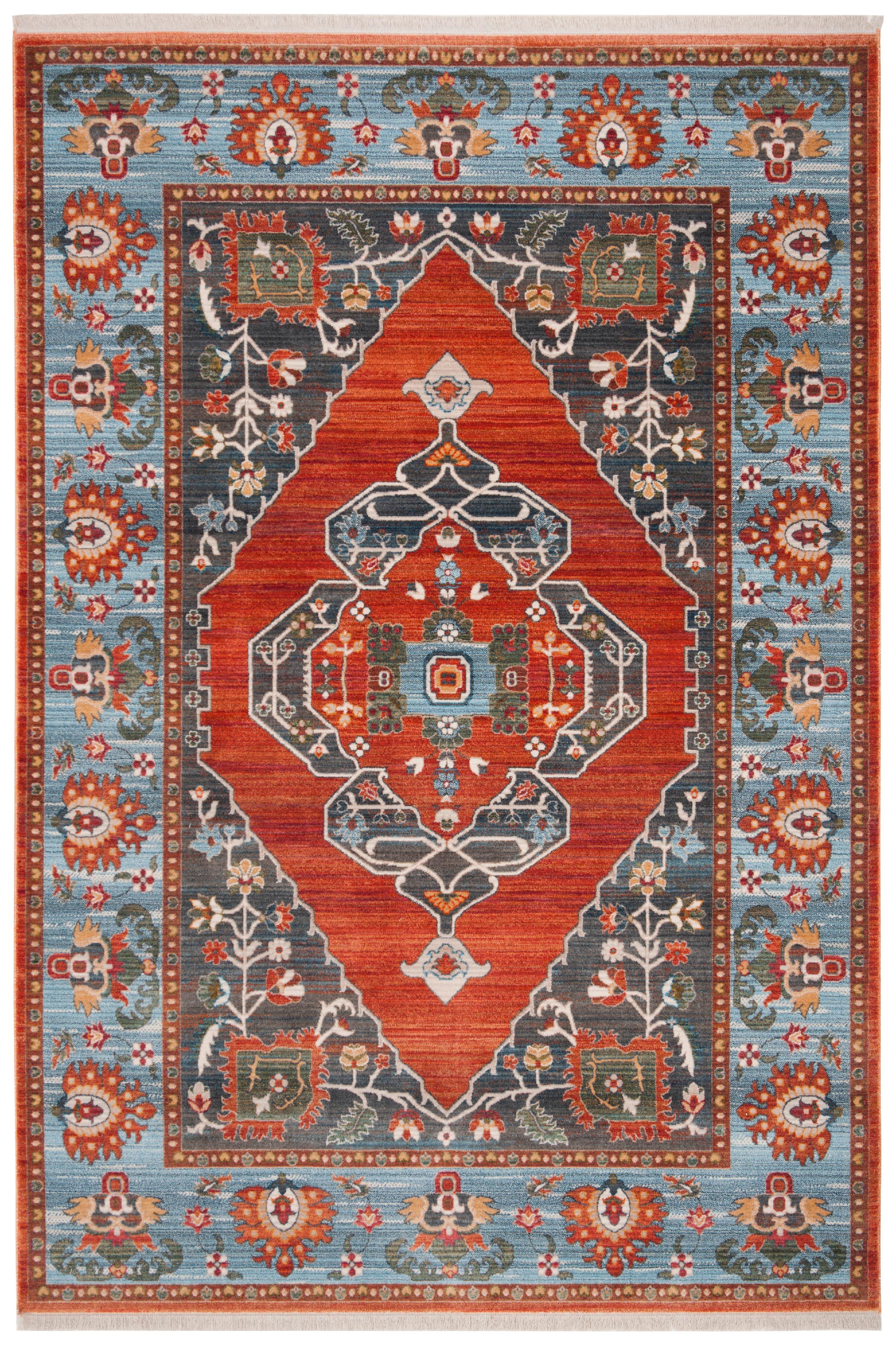 SAFAVIEH Vintage Persian Yvonne Floral Bordered Polyester Area Rug, Rust/Blue, 3' x 5'