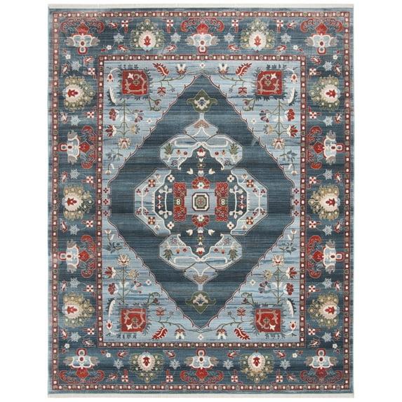 SAFAVIEH Vintage Persian Yvonne Floral Bordered Polyester Rug, Blue/Light Blue, 8' x 10'