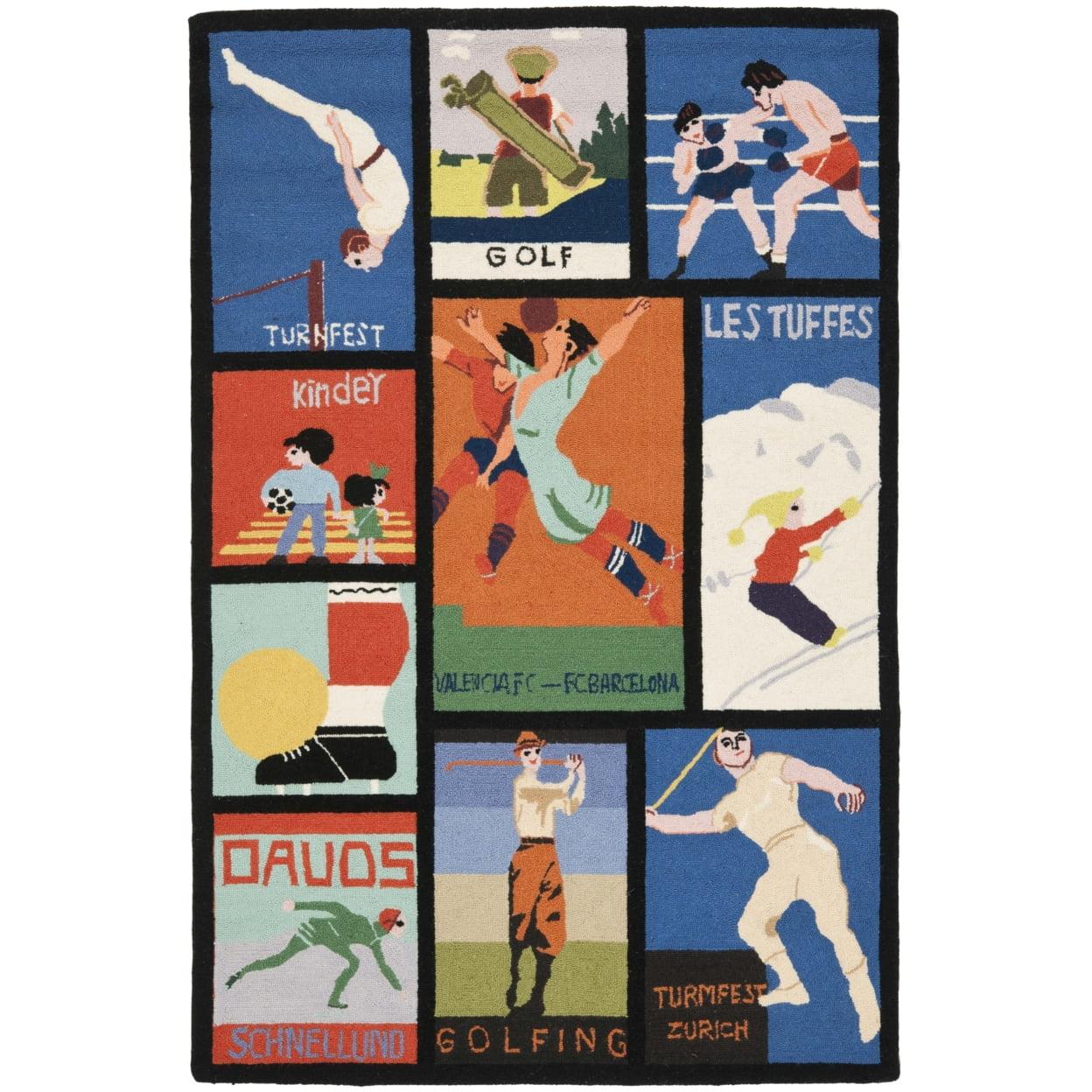 SAFAVIEH Vintage Poster Diarmait Novelty Wool Area Rug, Multi, 4' x 6'