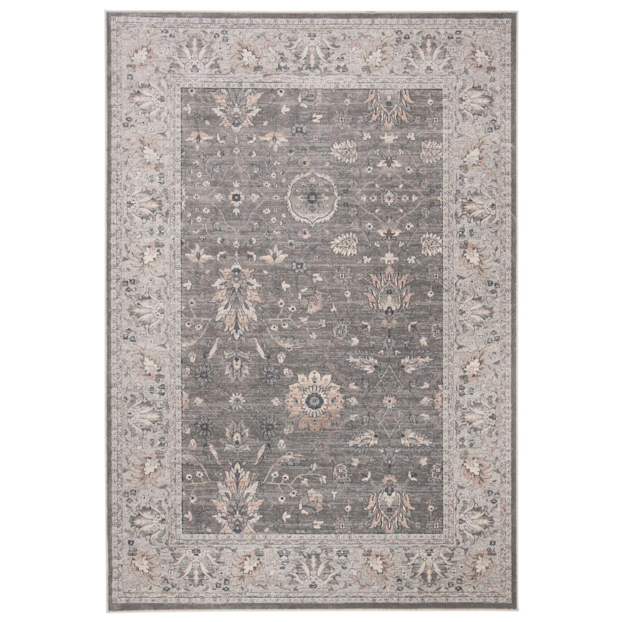 Gray and Beige Rectangular Viscose Vintage Rug