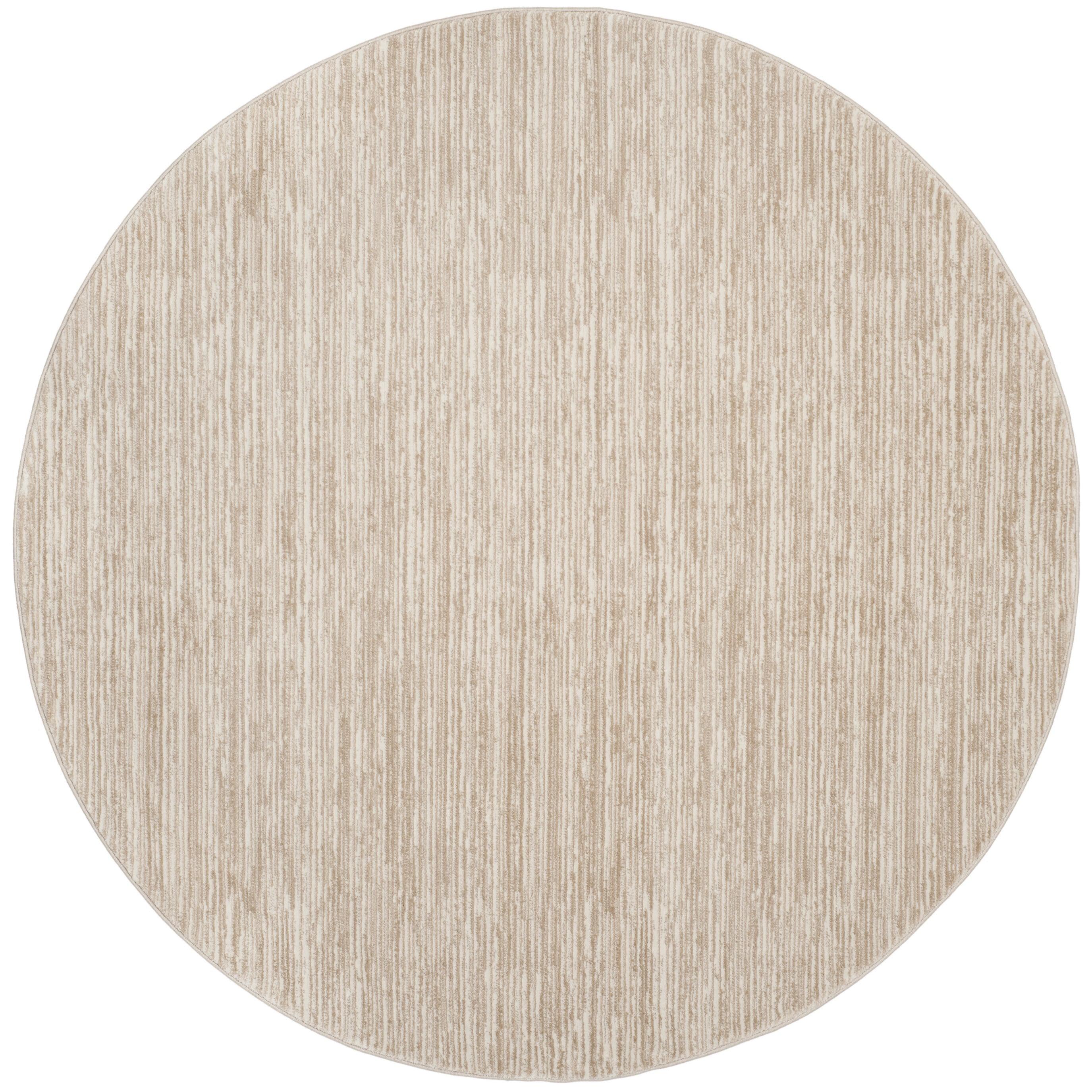 Cream Abstract 11' Round Synthetic Easy-Care Area Rug