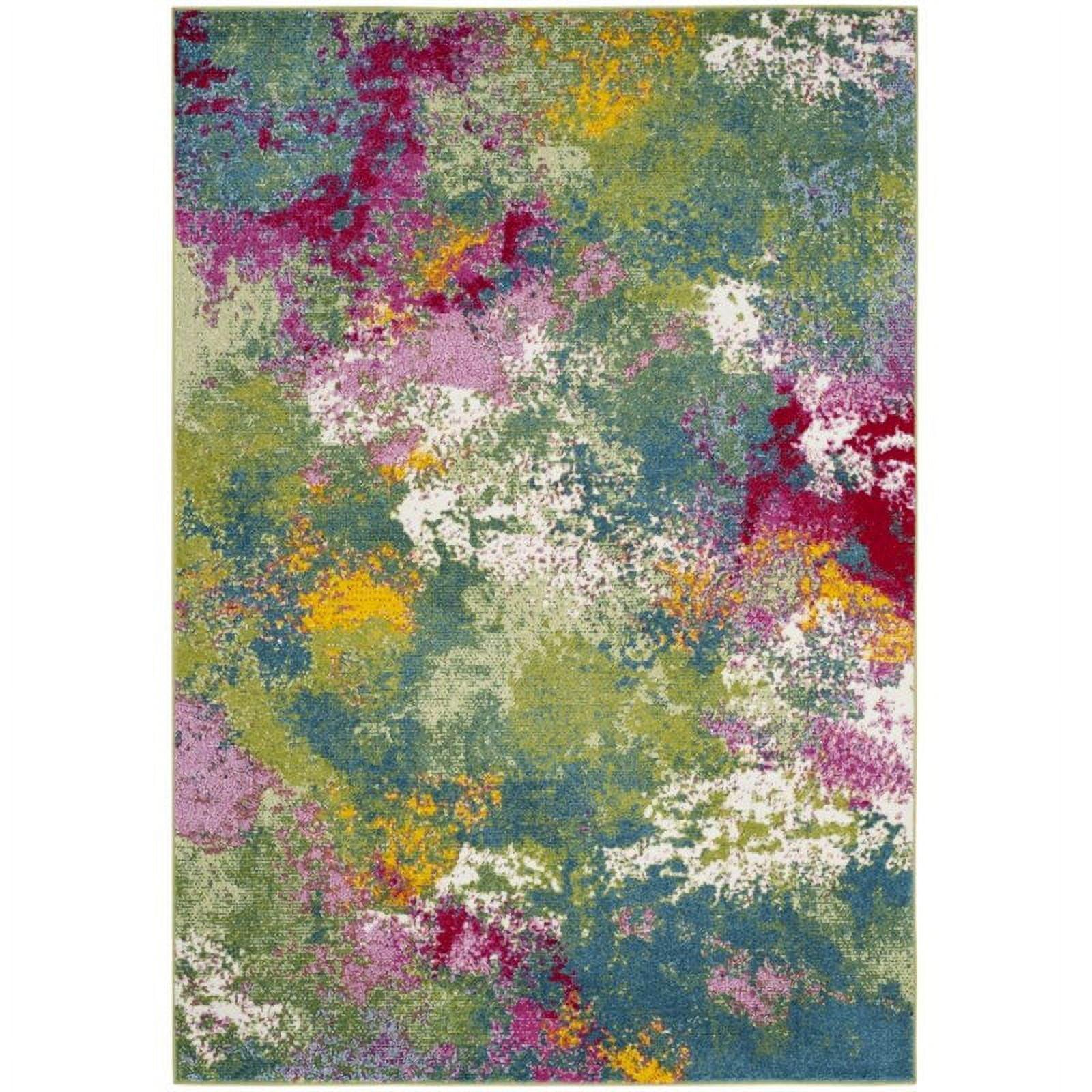 Abstract Euphoria Round Synthetic Rug in Green/Fuchsia - 59"