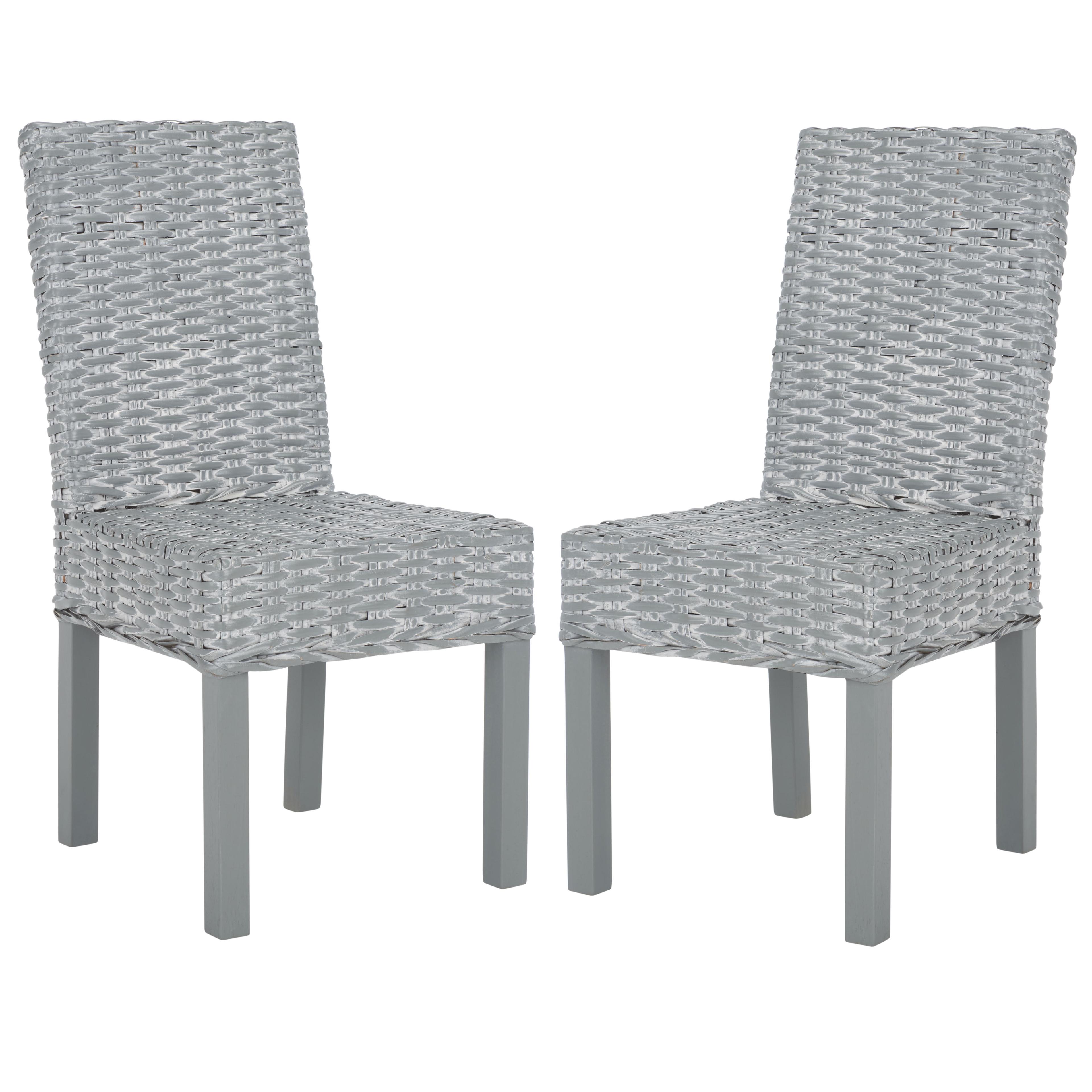 SAFAVIEH Wheatley Bohemian Rattan Solid Dining Parsons Chair, Grey White Washed (Set of 2)