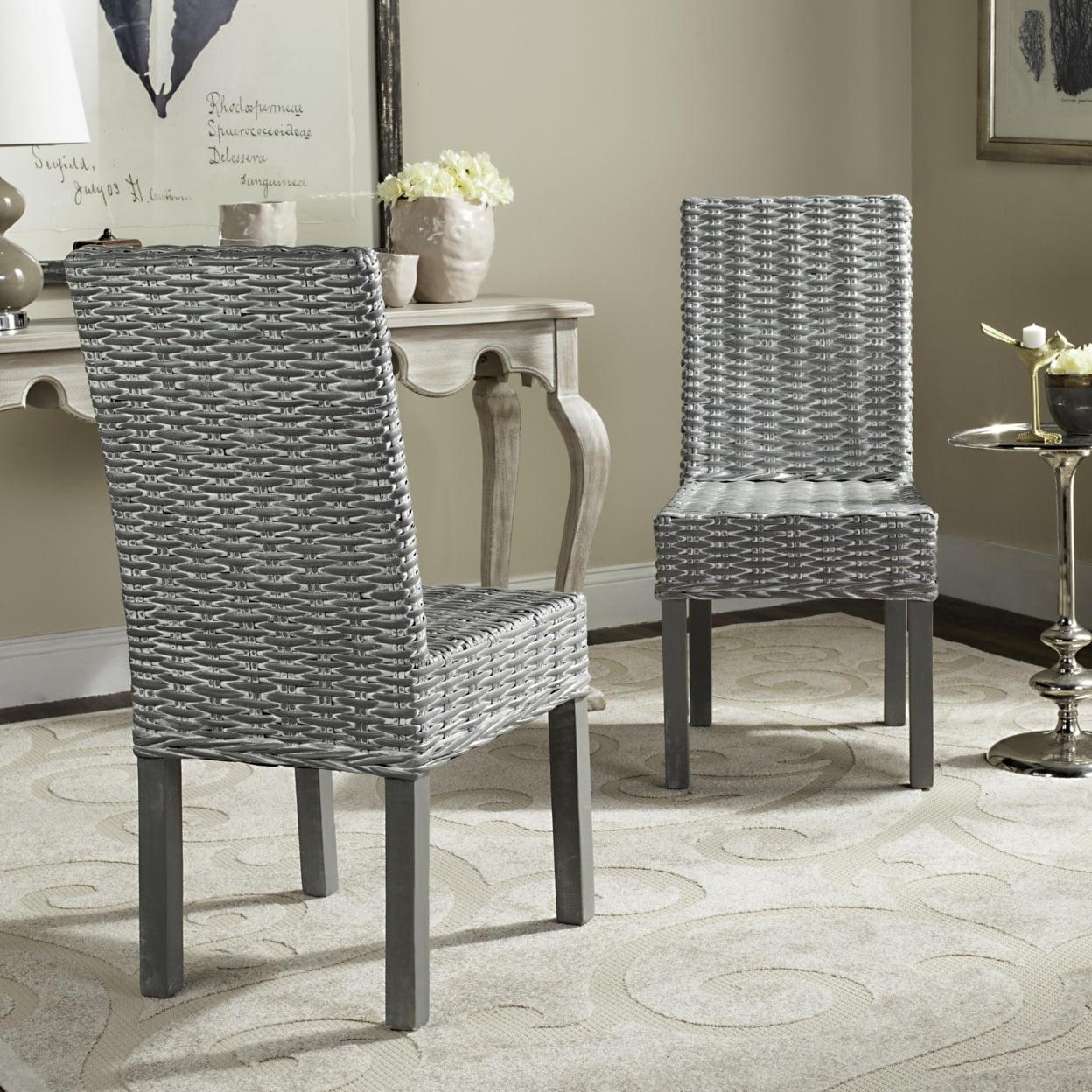 Transitional Gray White-Washed Parsons Side Chair with Cane Slat