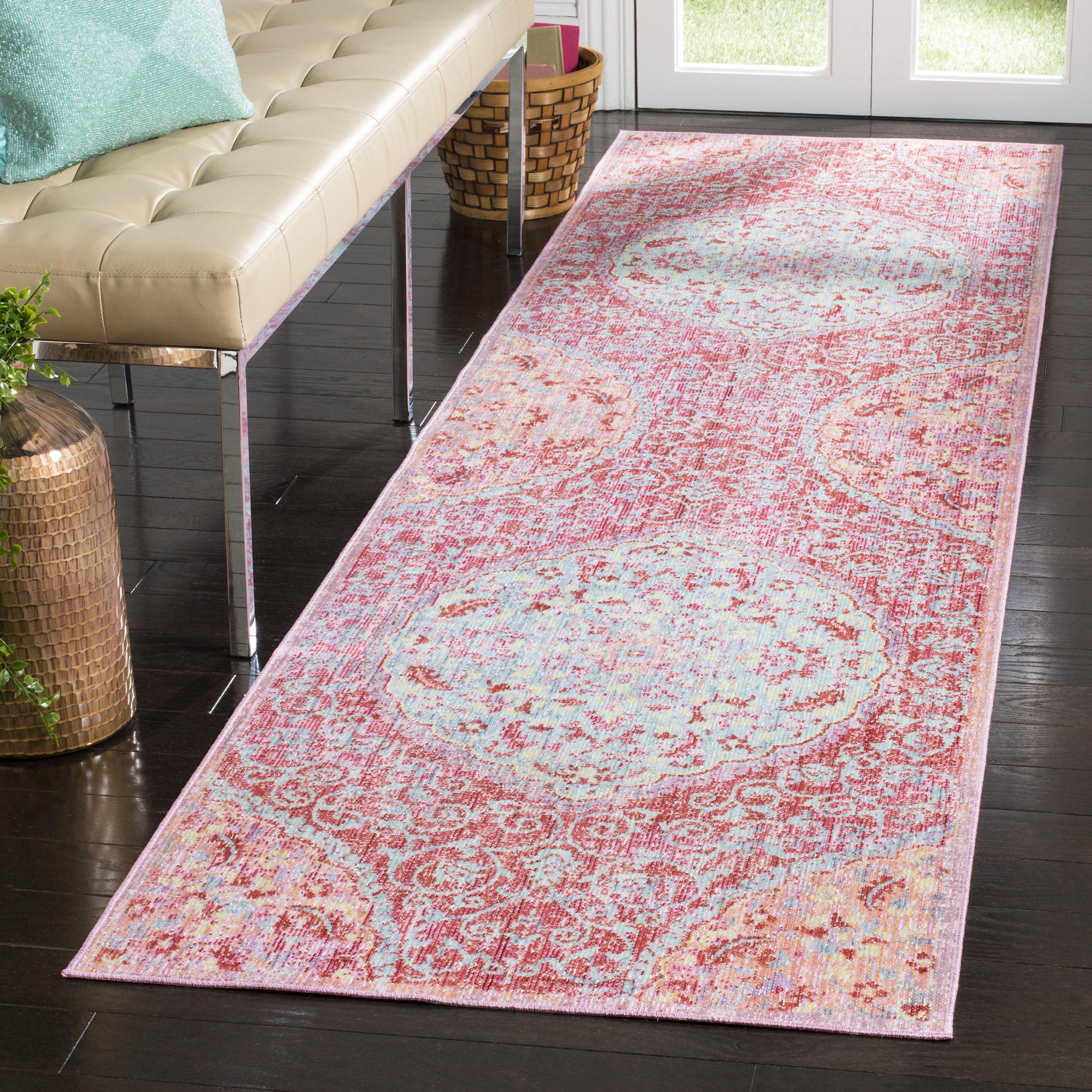 Rose and Seafoam Wool Synthetic Transitional Runner Rug 3' x 8'