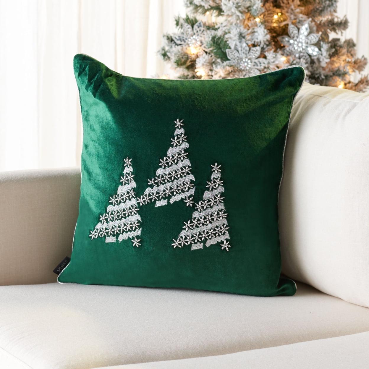 Silver Beaded Winter Tree Square Throw Pillow Set