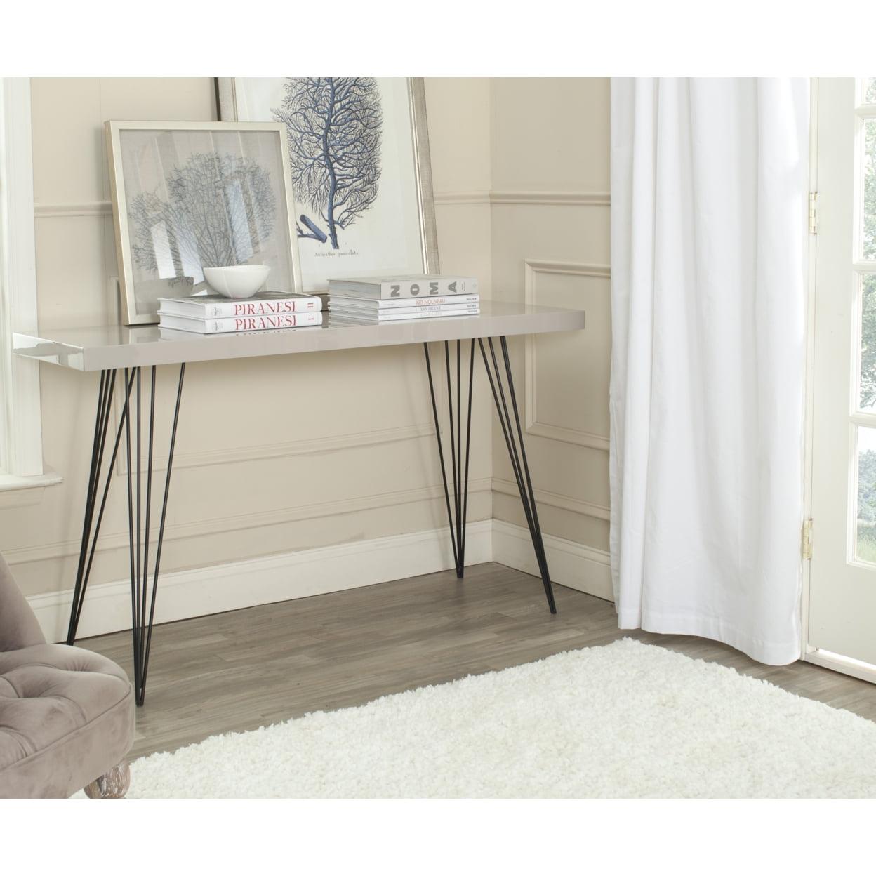 Transitional Taupe and Black Rectangular Console Table with Iron Legs