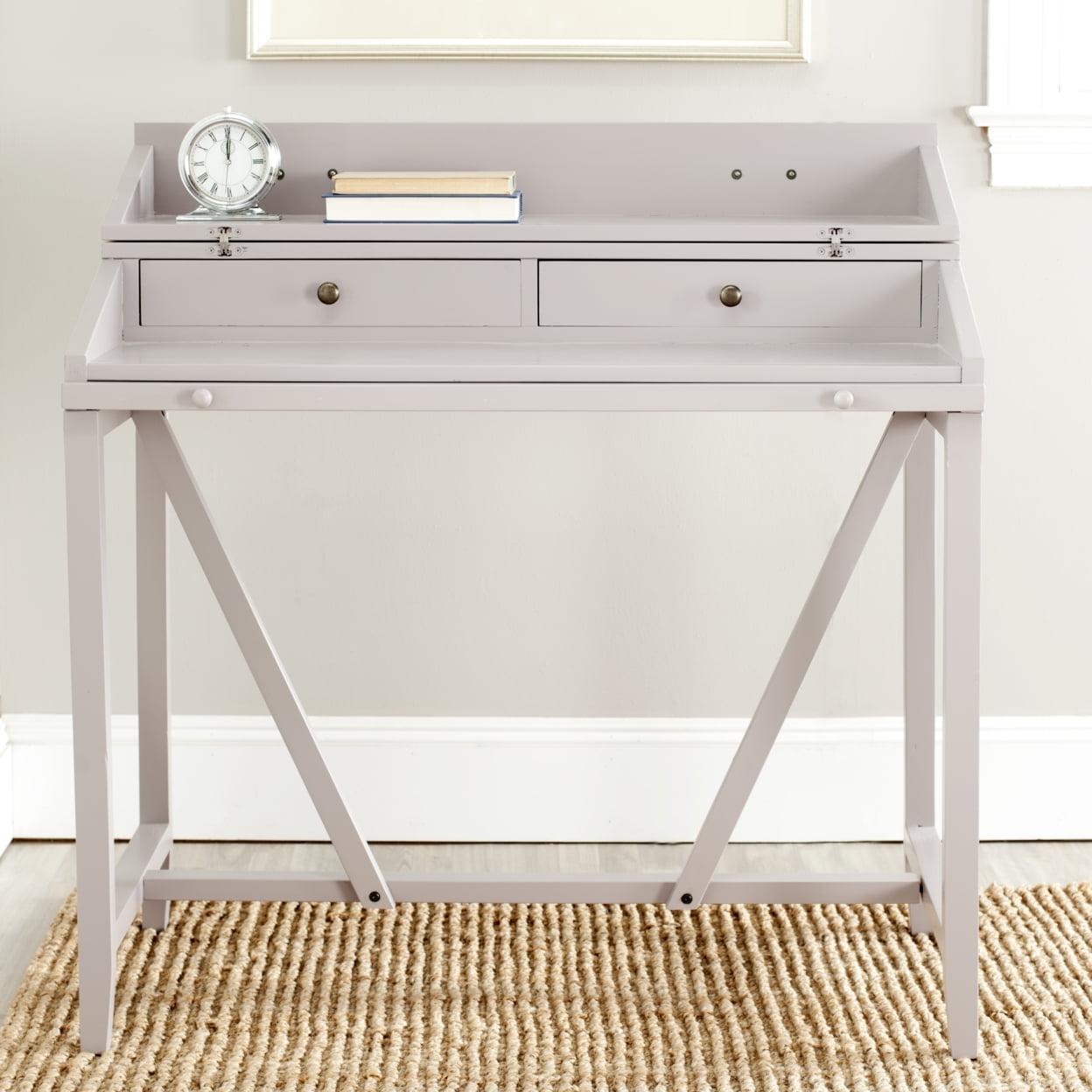 Transitional Wyatt 40" Writing Desk with Hutch and Drawers in Quartz Grey