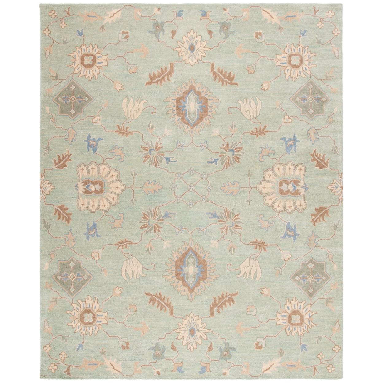 Hand-Tufted Light Green Floral Wool Rectangular Rug