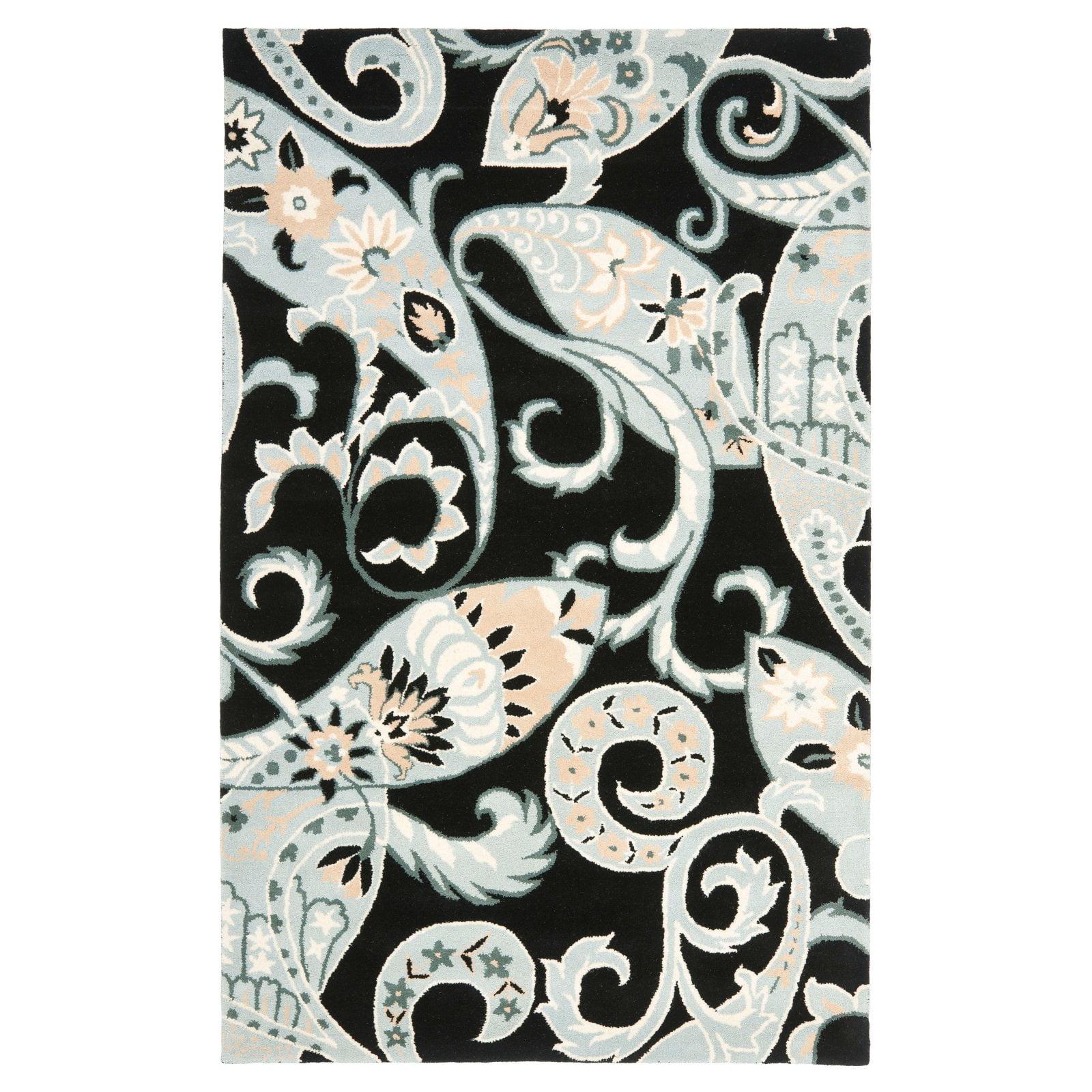 Handmade Black and Multicolor Wool Floral 4' x 6' Area Rug