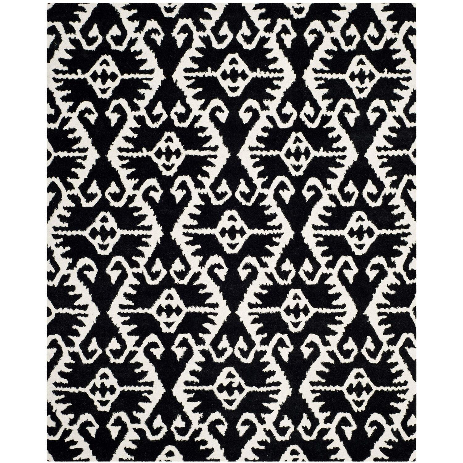 Handmade Black and Ivory Wool Tufted 8' x 10' Area Rug