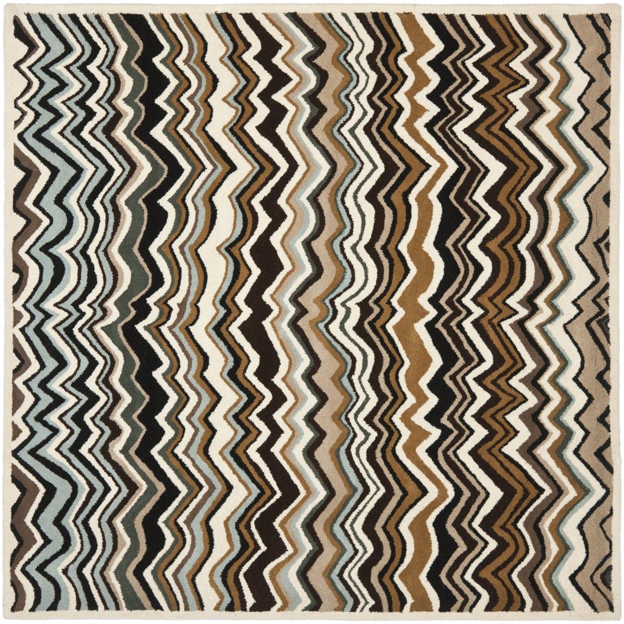 SAFAVIEH Wyndham Joanna Chevron Wool Area Rug, Brown/Multi, 7' x 7' Square