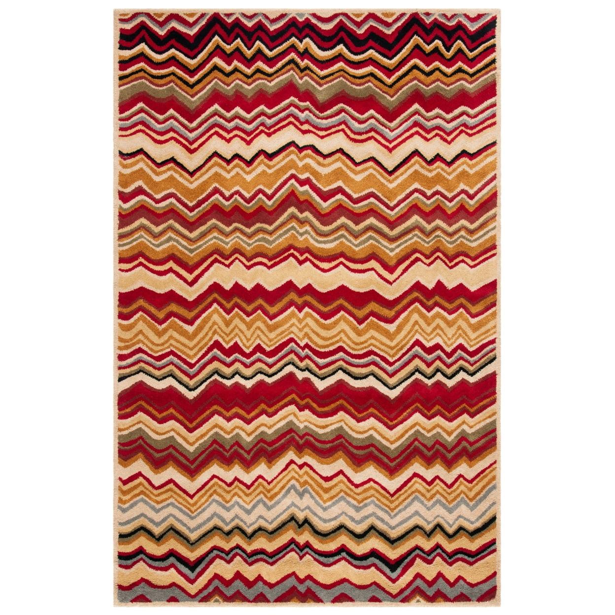 Red and Multi Chevron Hand-Tufted Wool 4' x 6' Area Rug