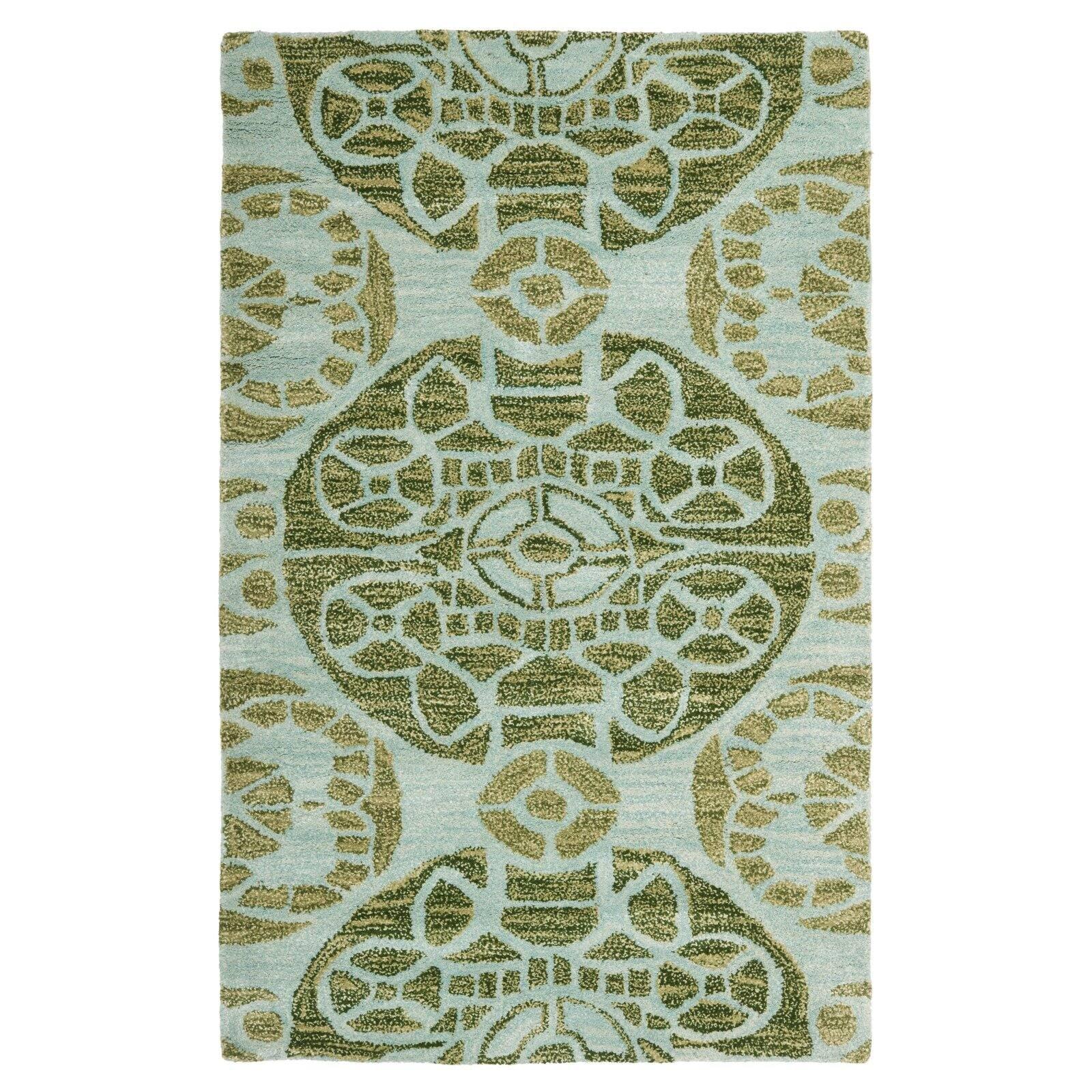 Handmade Turquoise and Green Wool Tufted Area Rug, 5' x 8'