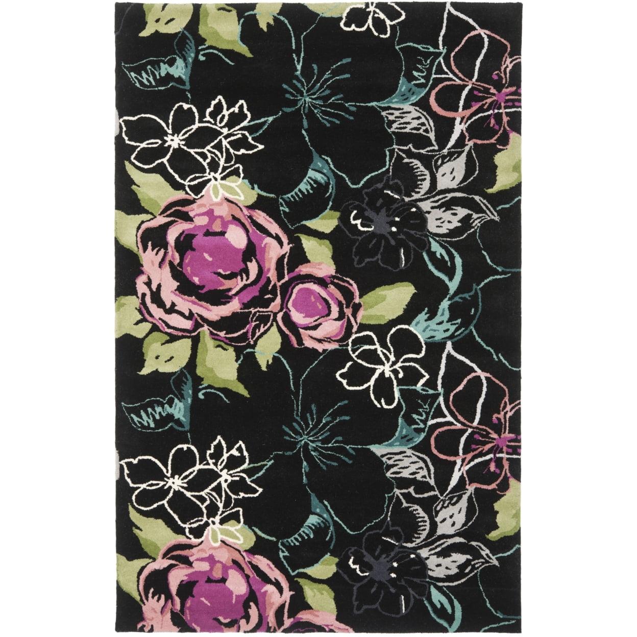 Handmade Black Floral Wool 8' x 10' Area Rug