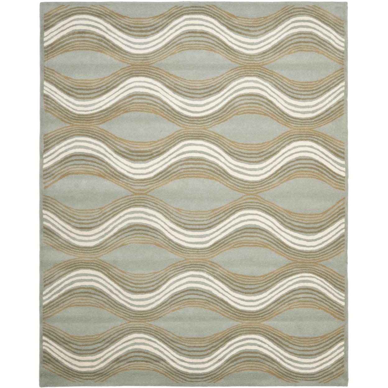 Blue and Beige Tufted Wool 6' x 9' Area Rug