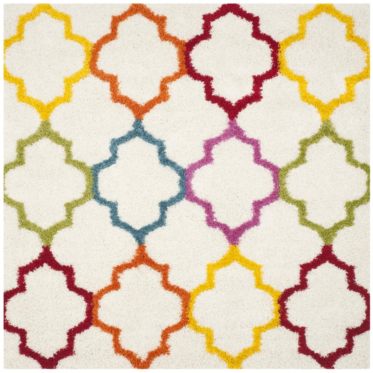 Shag Kids SGK569 Power Loomed Area Rug - Ivory/Multi - 6'7"x6'7" - Safavieh.