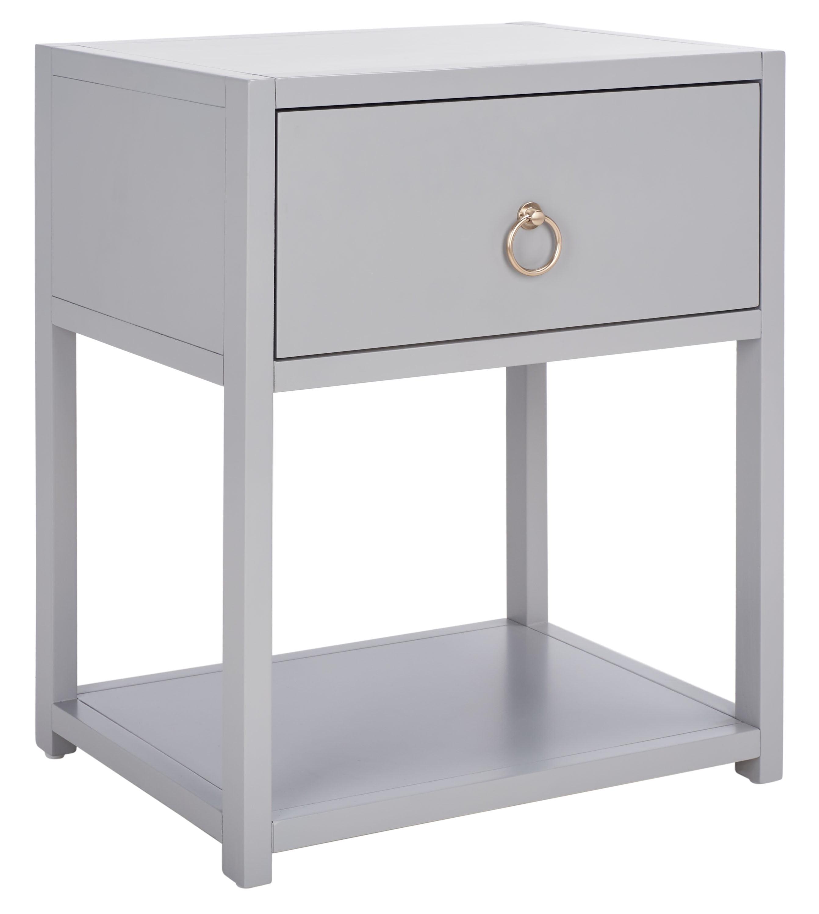 Contemporary Chic Grey Nightstand with Gold Pull and Shelf