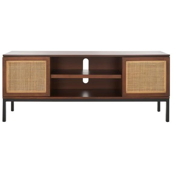 Zadie 2 Shelf Rattan Media Stand - Walnut/Natural - Safavieh