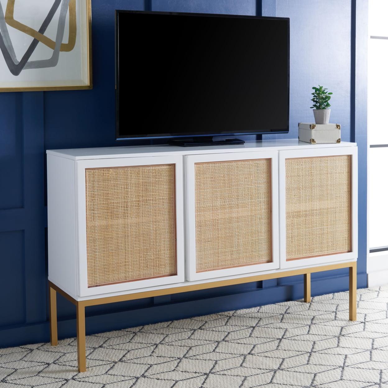 Zadie White and Gold Coastal-Inspired Rattan Sideboard