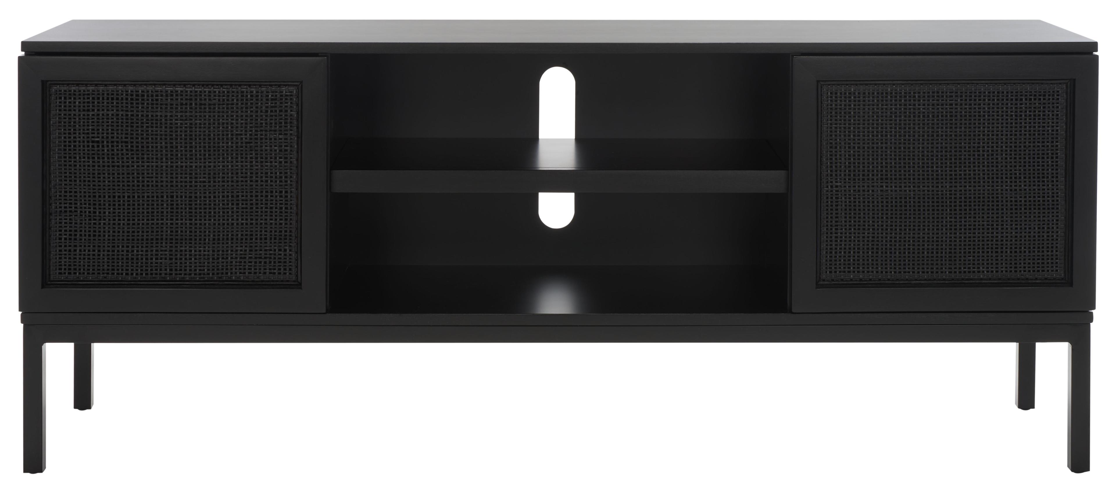 Zadie 2 Shelf Rattan Media Stand - Black - Safavieh