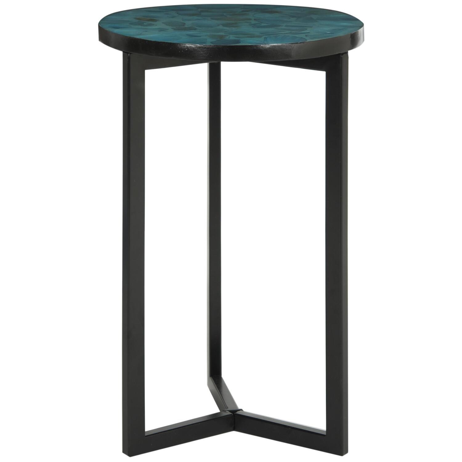 Balinese Blue-Green Shell Mosaic Round End Table with Storage