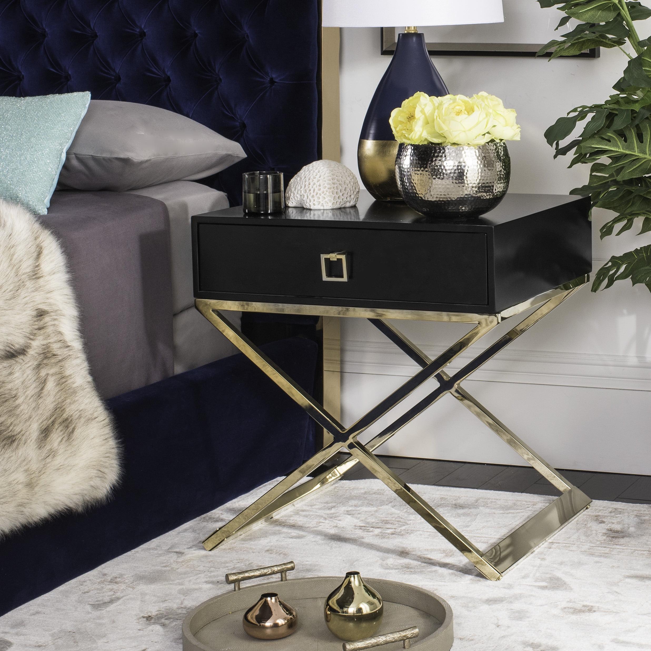 Transitional Black Wood & Metal End Table with Storage