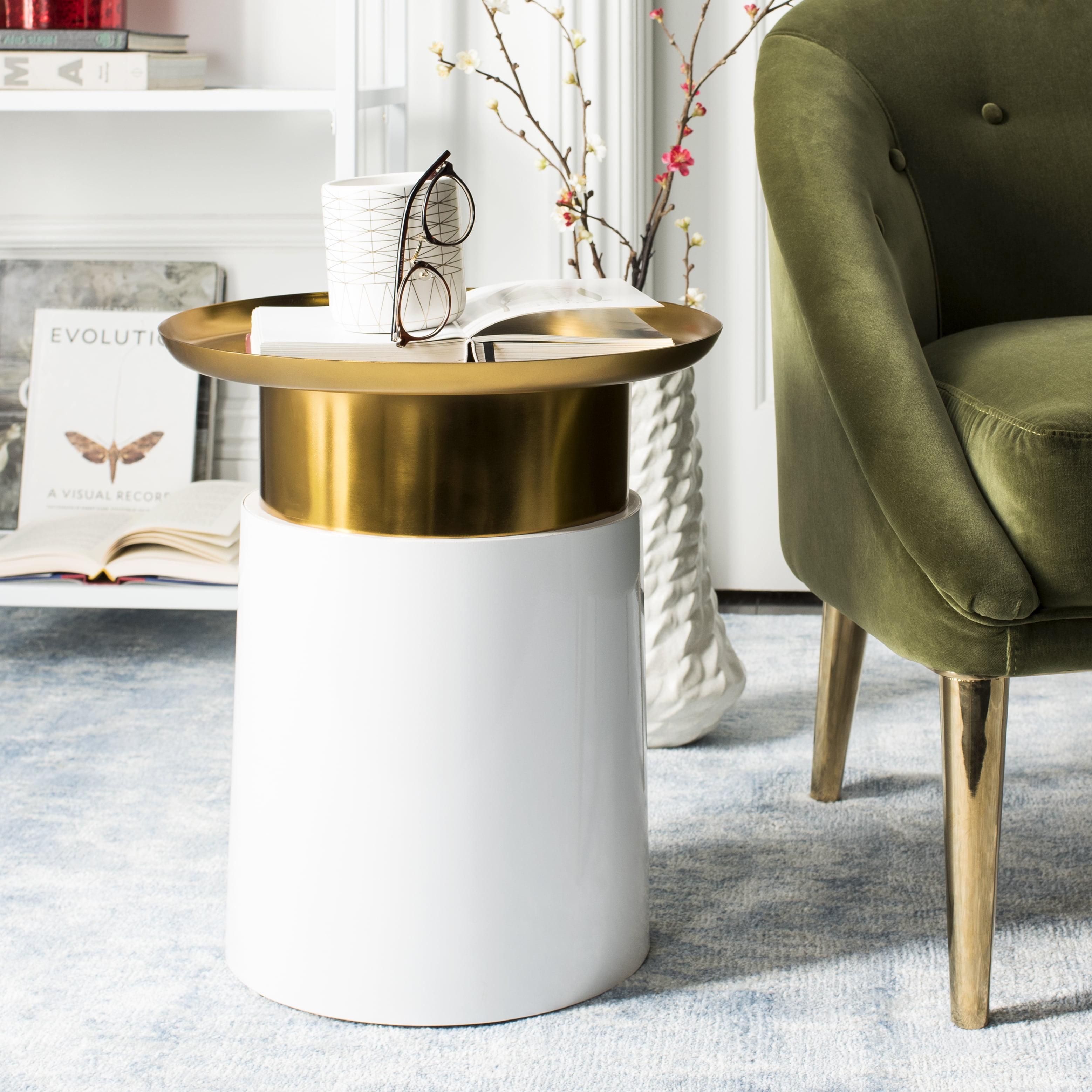 Elegant 16'' Gold and White Metal-Wood Round Side Table