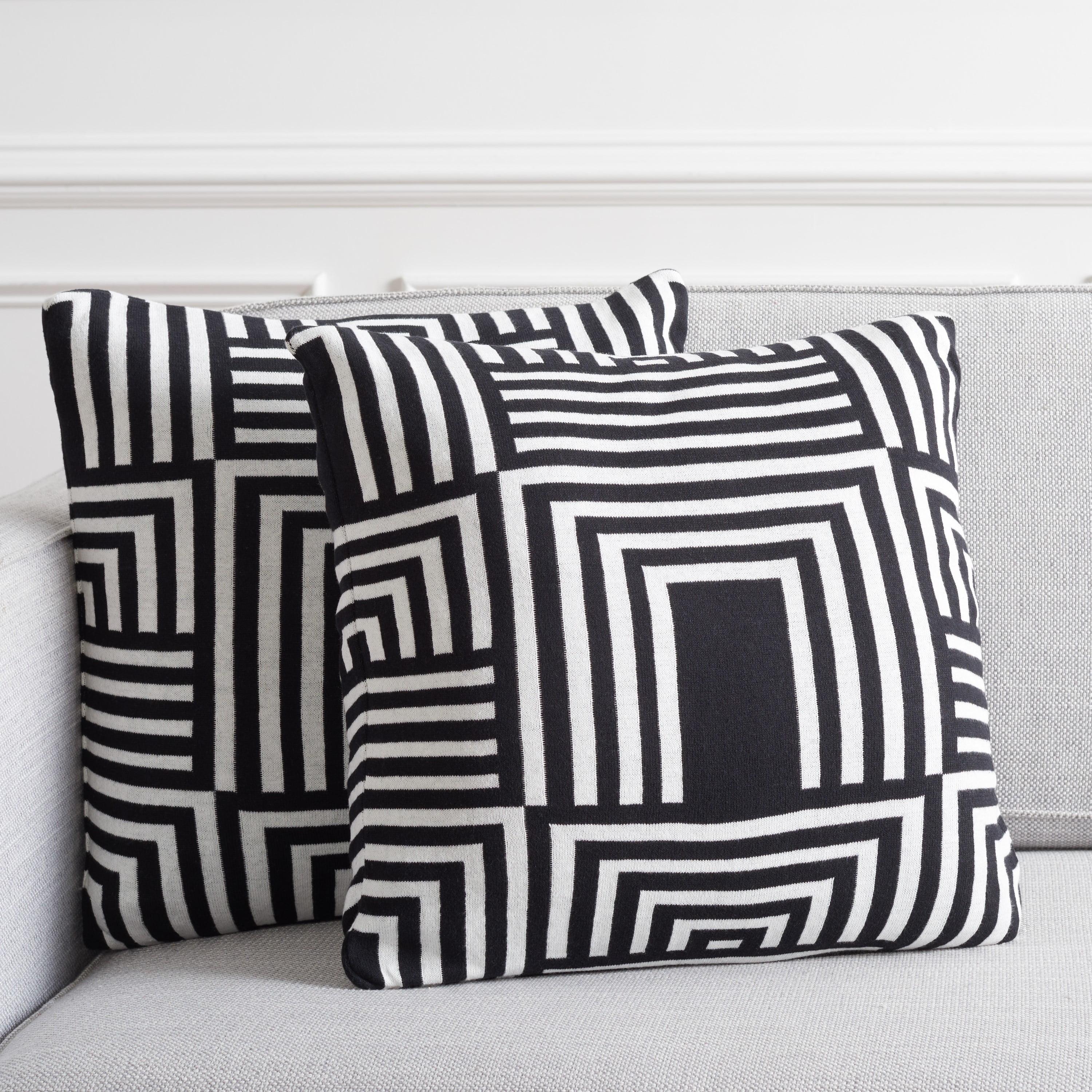 Ziggy 18" Black and Ivory Cotton Blend Square Pillow Set