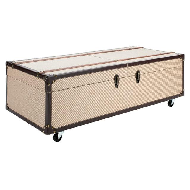 SAFAVIEH Zoe Coffee Table Storage Trunk with Wine Rack, Beige (47.2 in. W x 23.6 in. D x 15.4 in. H)