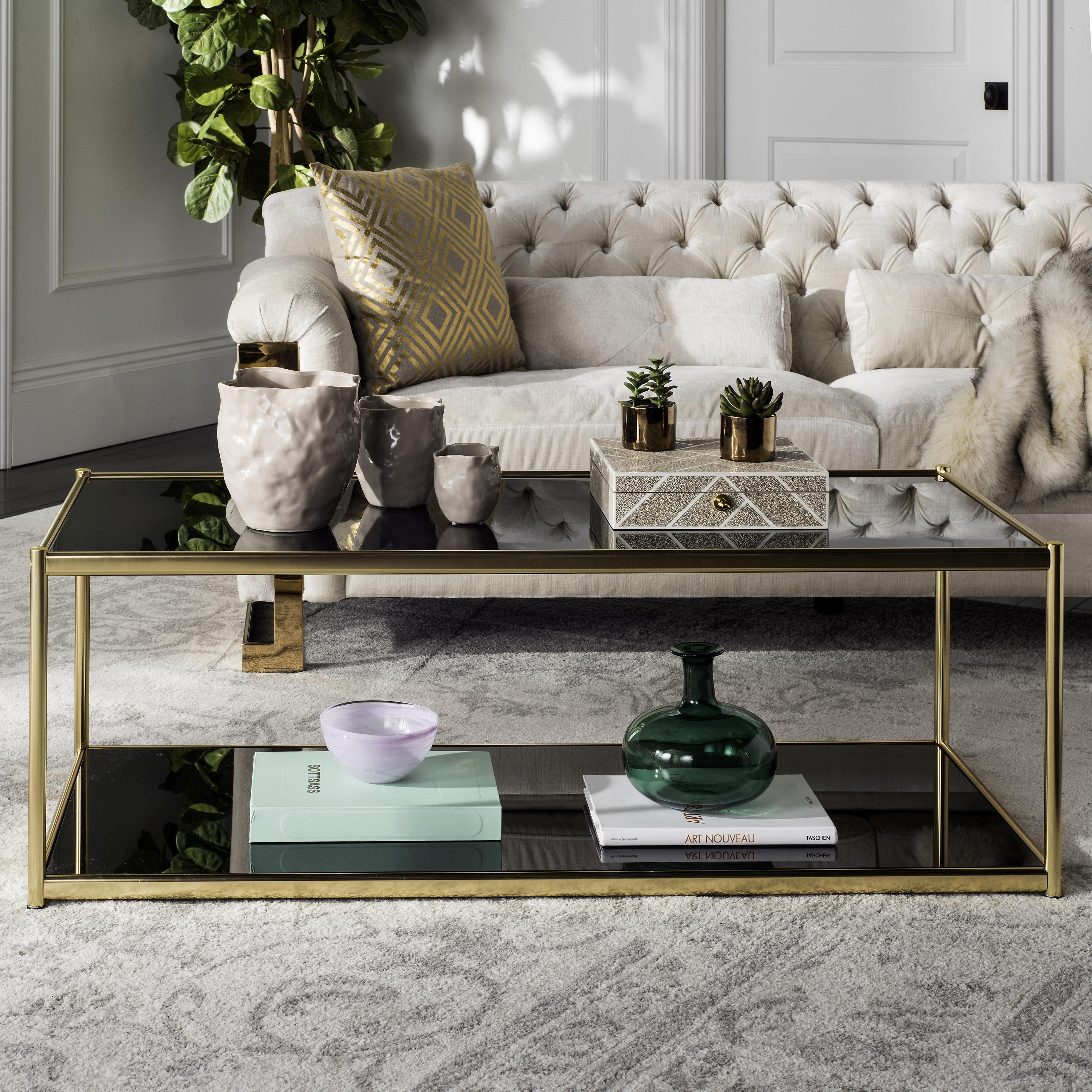 Bauhaus Inspired 51'' Gold and Glass Rectangular Coffee Table