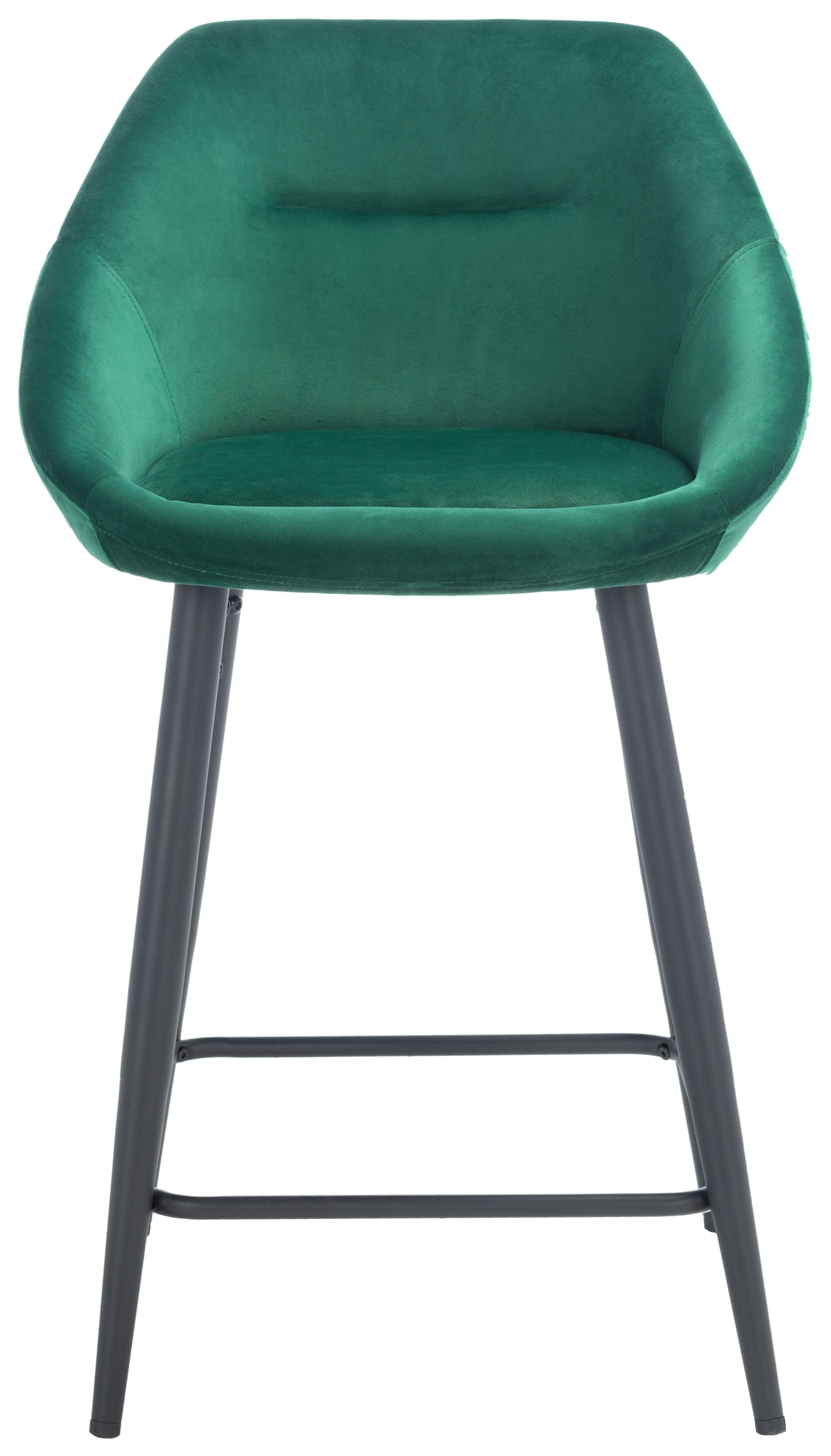 Emerald Velvet and Black Metal Counter Stool