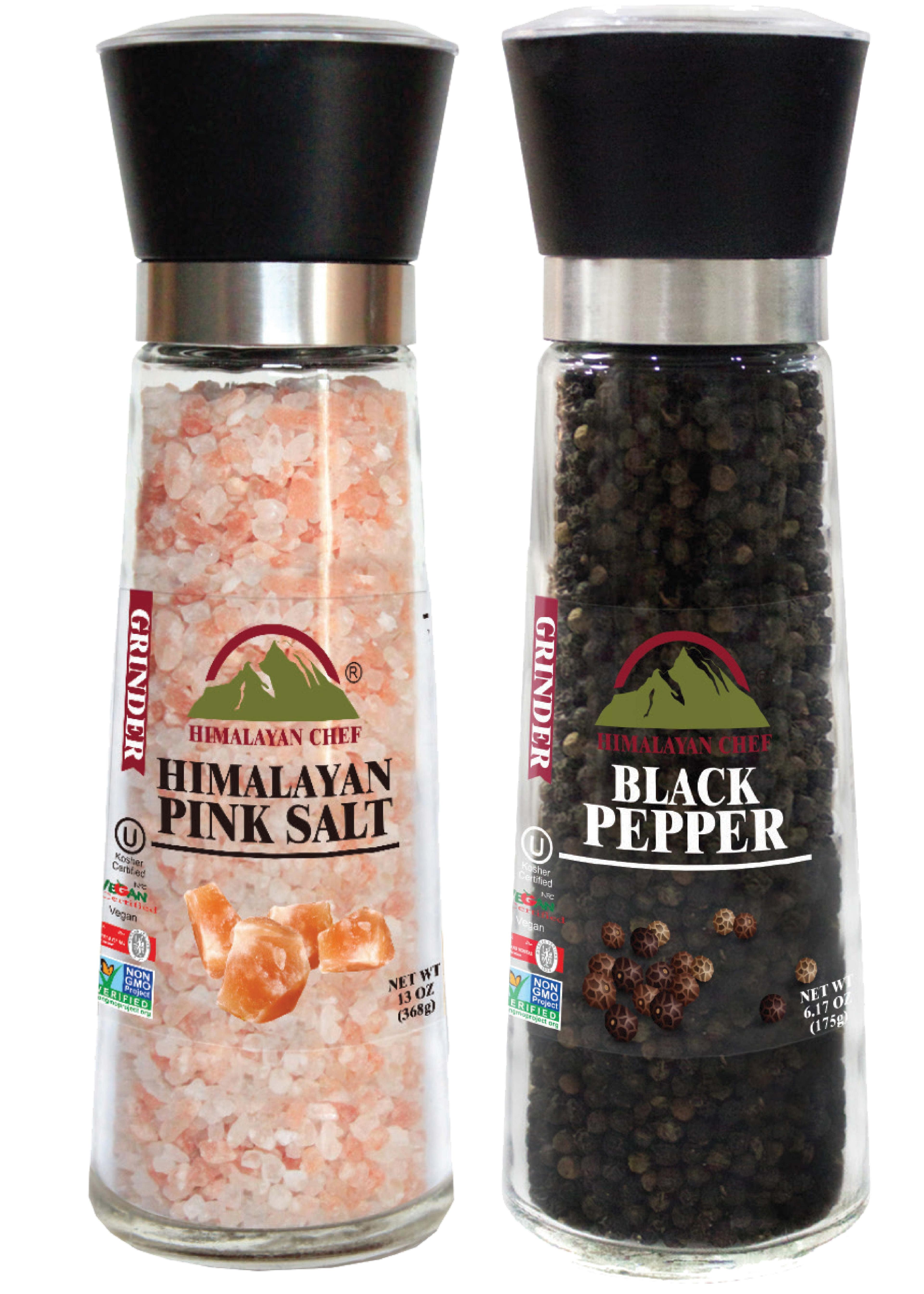 Himalayan Chef 2 Pieces Of Pink Salt & Black Pepper Grinders Mills