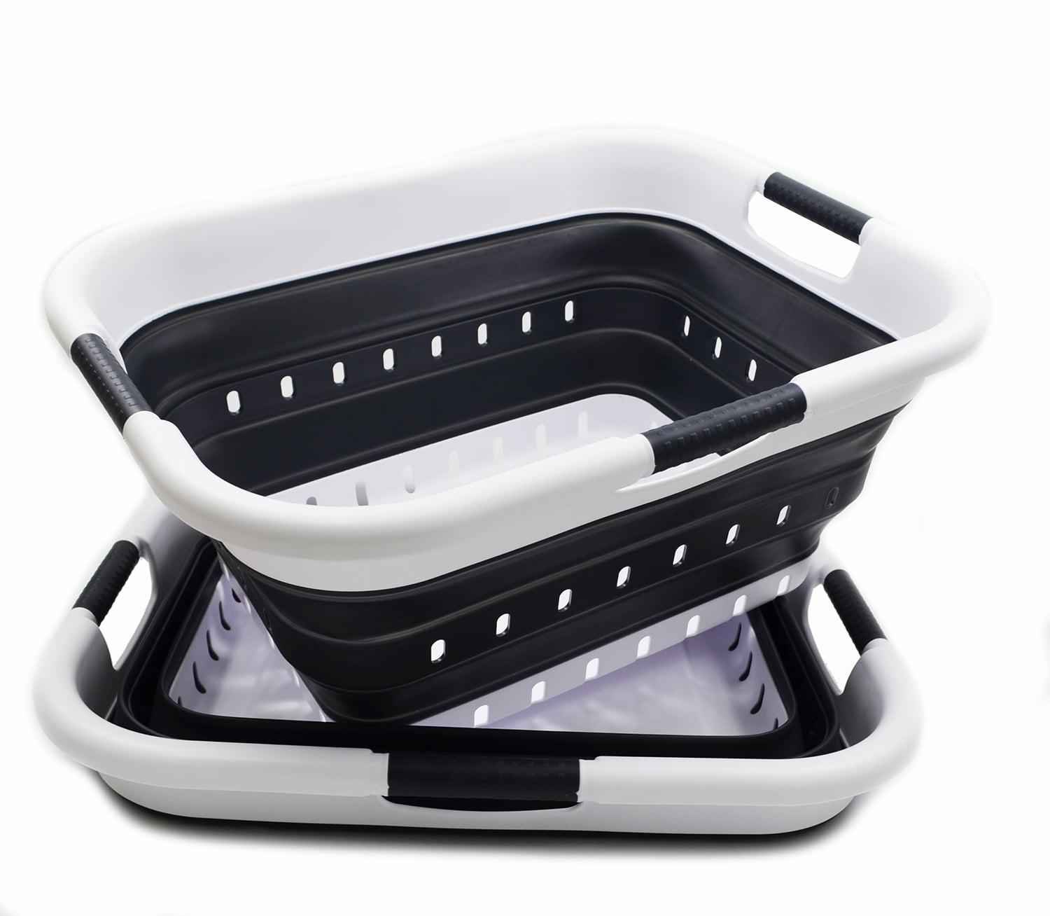 White and Black Collapsible Plastic Laundry Basket Set