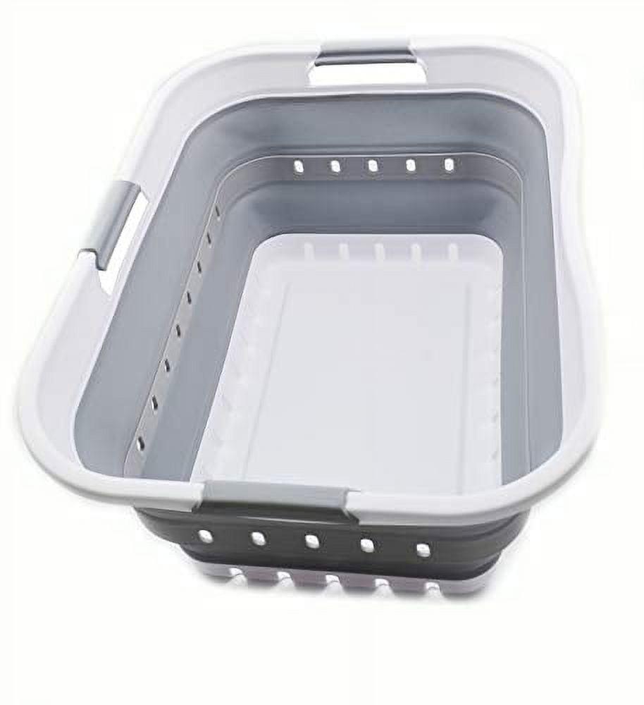 SAMMART 42L (11 gallon) Collapsible Plastic Laundry Basket, White/Grey