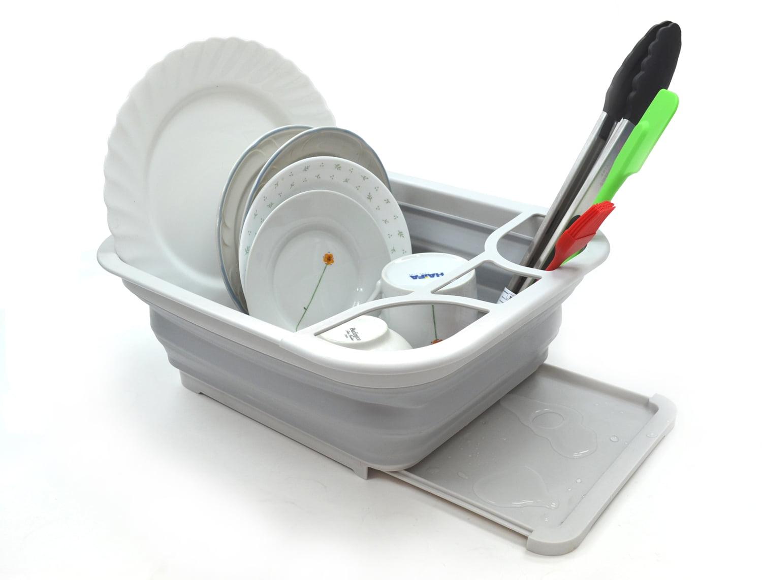 Gray Foldable Plastic Dish Drainer with Drainer Board