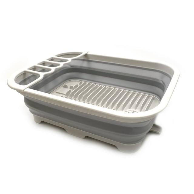 SAMMART 12L (3.17 Gallon) Collapsible Dish Drainer with Swivel spout, Grey