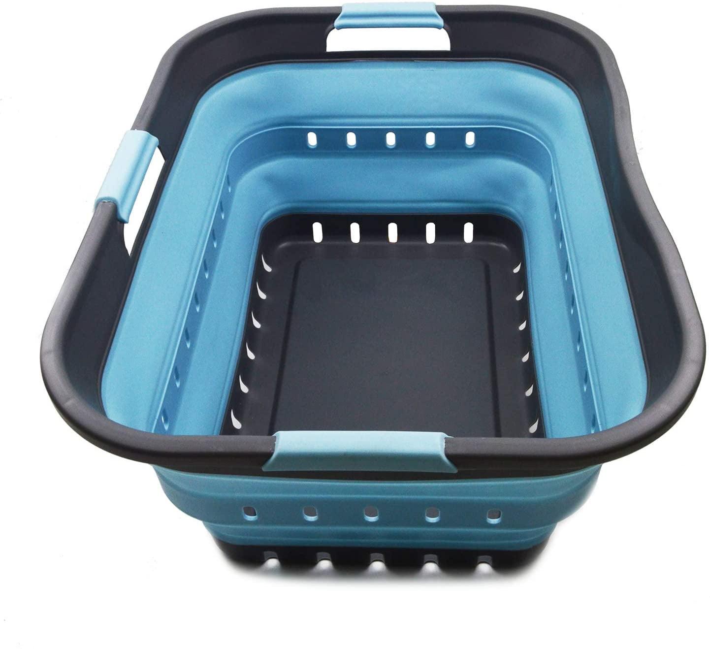 SAMMART 42L (11 gallon) Collapsible Plastic Laundry Basket, Grey/Sea Angel