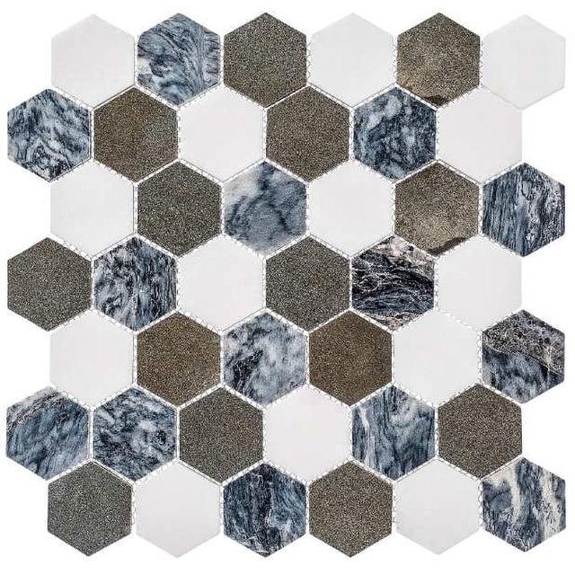 SAMPLE-Channing 2" x 2" Marble Honeycomb Mosaic Floor Use Tile