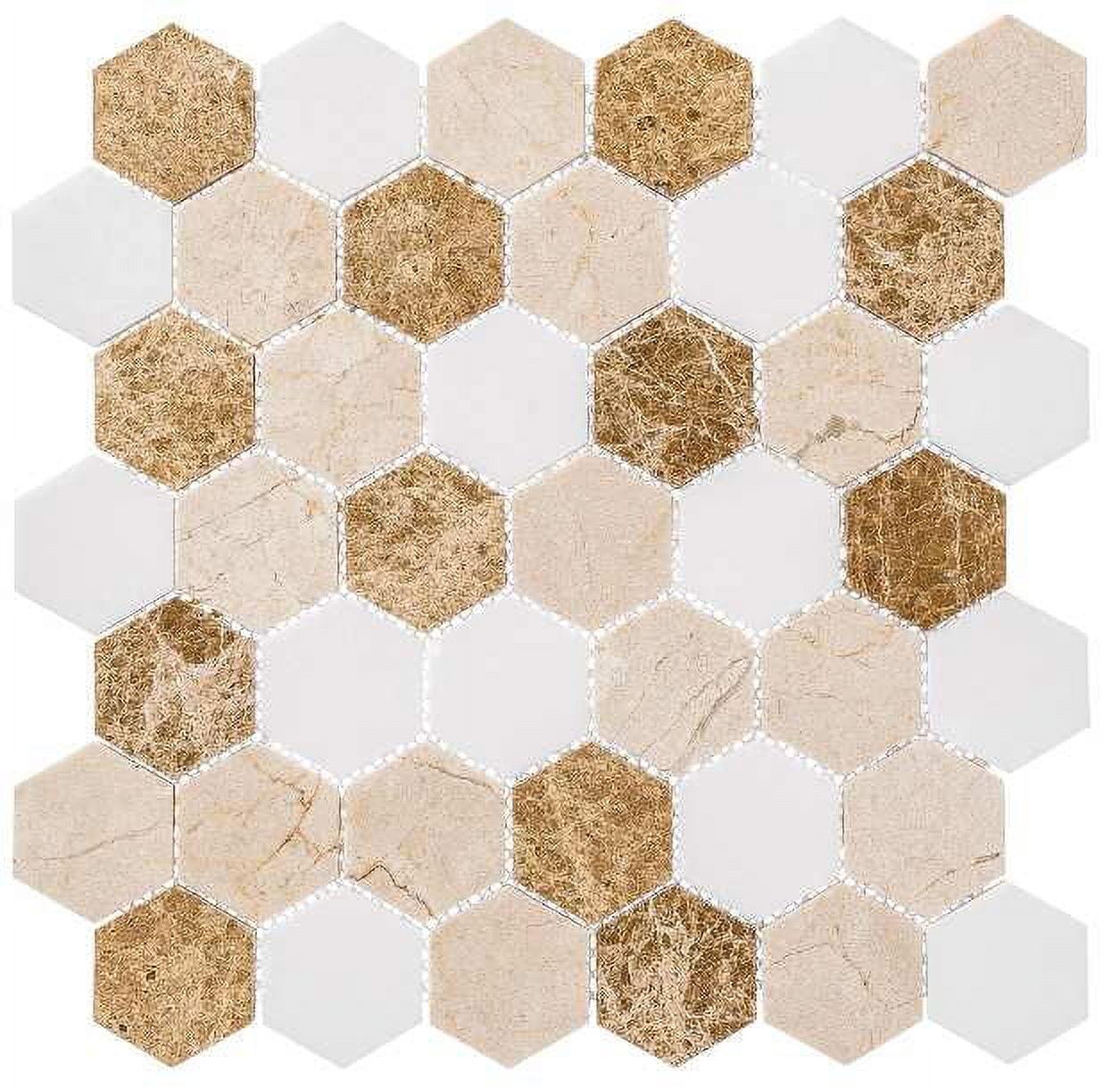 Mustard Tan and White Marble Honeycomb Mosaic Tile