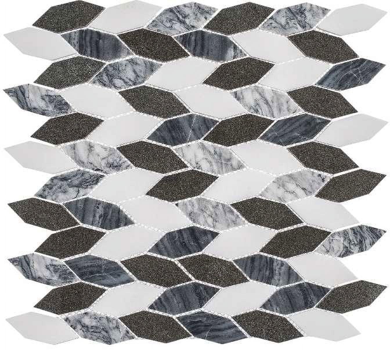 Shadow Gray and White Elongated Hex Marble Mosaic Tile