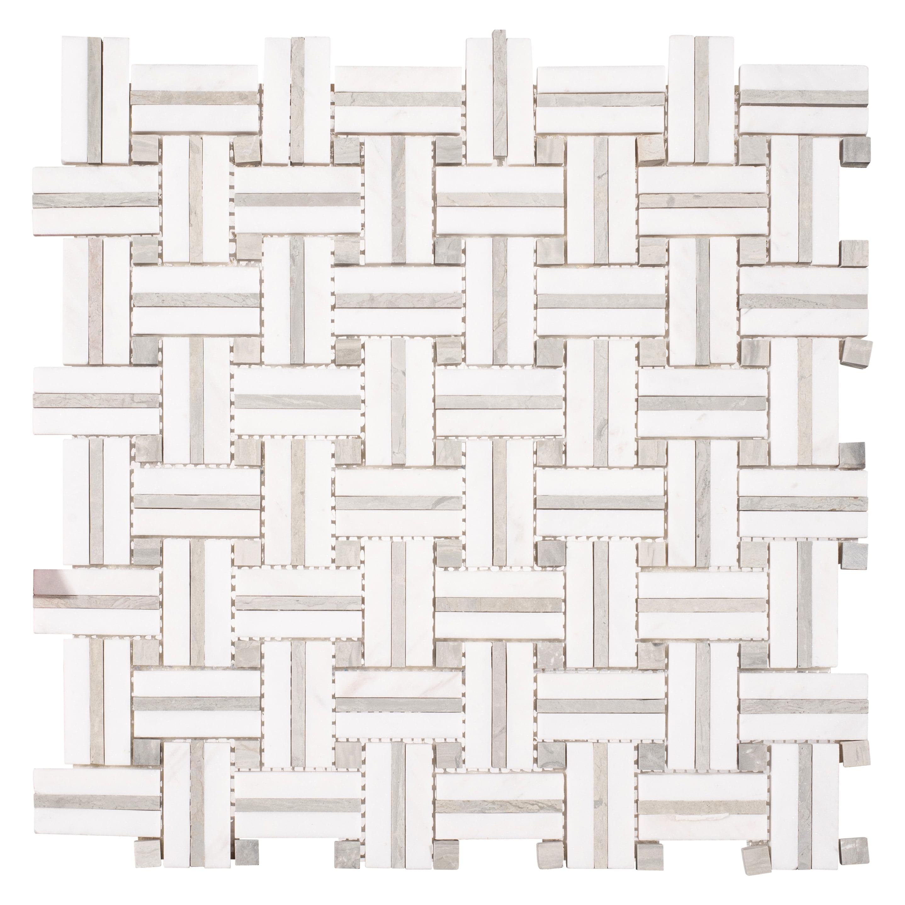 SAMPLE-Fabrique Muslin Grey 12" x 12" Stone Subway Basketweave Mosaic Tile