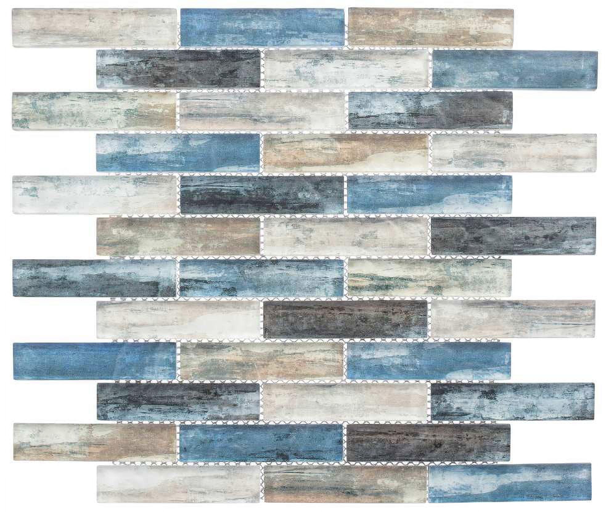 Qora 6x6 Blue and Gray Glass Brick Joint Mosaic Tile