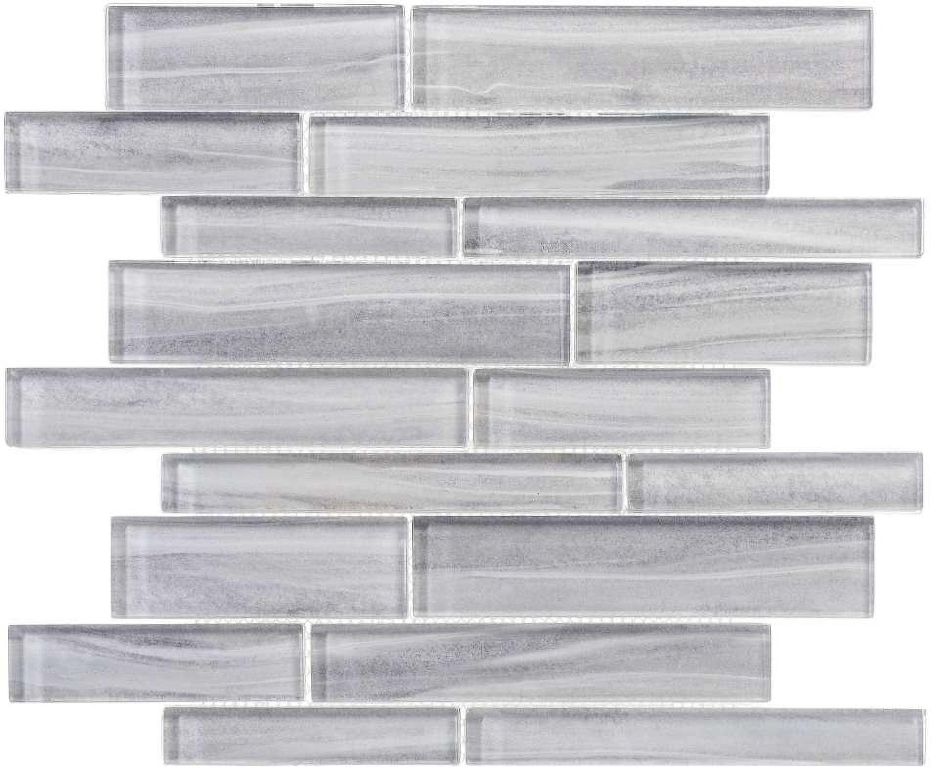 SAMPLE-Hoem Avodo Gray Wood Look Brick Joint Polished Glass Mosaic Wall and Floor Tile