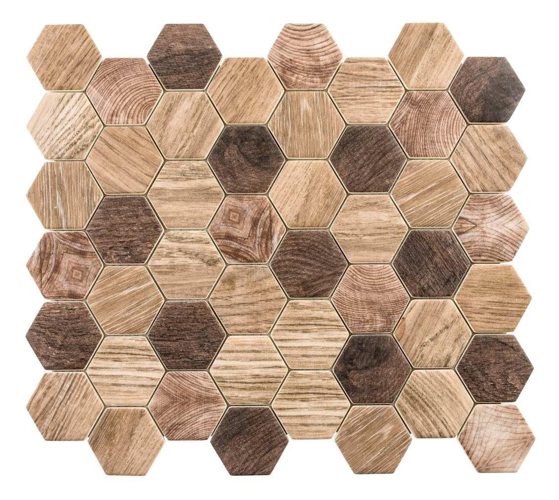 Walnut Brown Glass Honeycomb Mosaic Wall Tile Sample