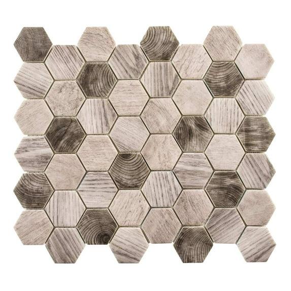 SAMPLE-Terrain Oslos Brown 2-in. Honeycomb Wood Look Matte Glass Mosaic Wall & Floor Tile