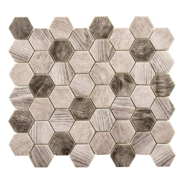 SAMPLE-Terrain Oslos Brown 2-in. Honeycomb Wood Look Matte Glass Mosaic Wall & Floor Tile